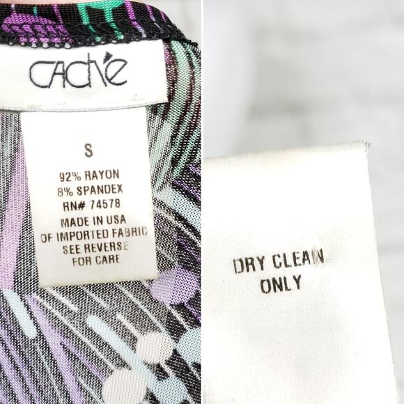 Cache Purple Green Print Long Sleeve Faux Wrap Dress Cocktail Party Sz S - Picture 11 of 15